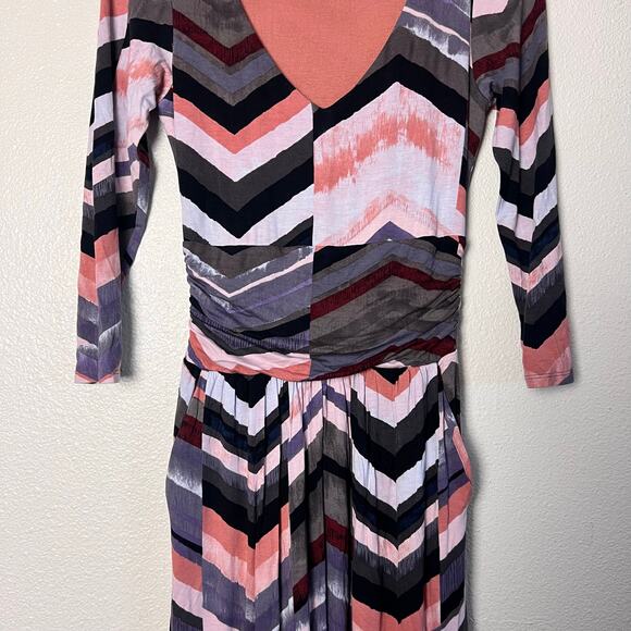 Maeve by Anthropologie Chevron Maxi Dress Multicolor Long Sleeve Small - Picture 6 of 11